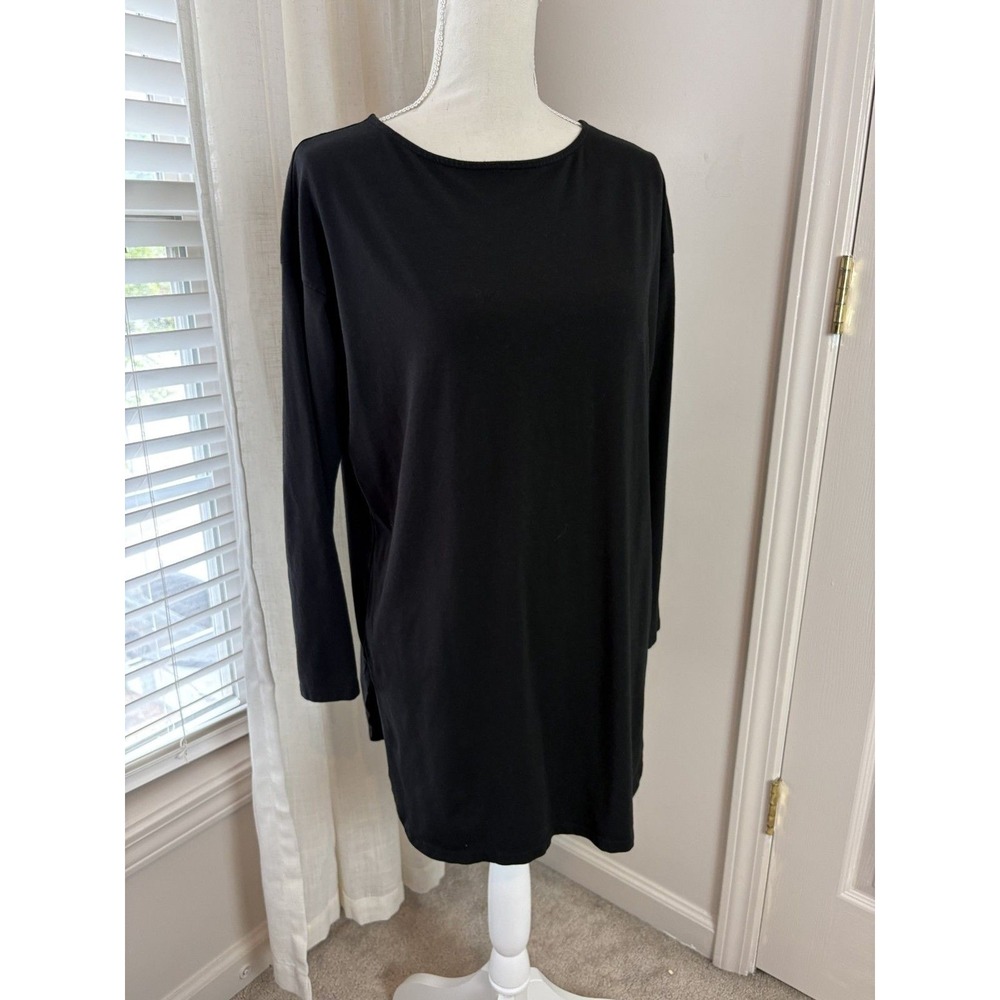 J. Jill Luxe Supima Tunic Women S Black Excellent Long Sleeve Side Slit Stretch